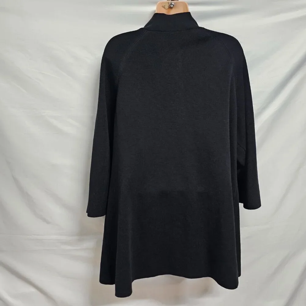 Eileen Fisher Button Up Mock Neck Kimono Jacket Women Size L Black Silk/Cotton